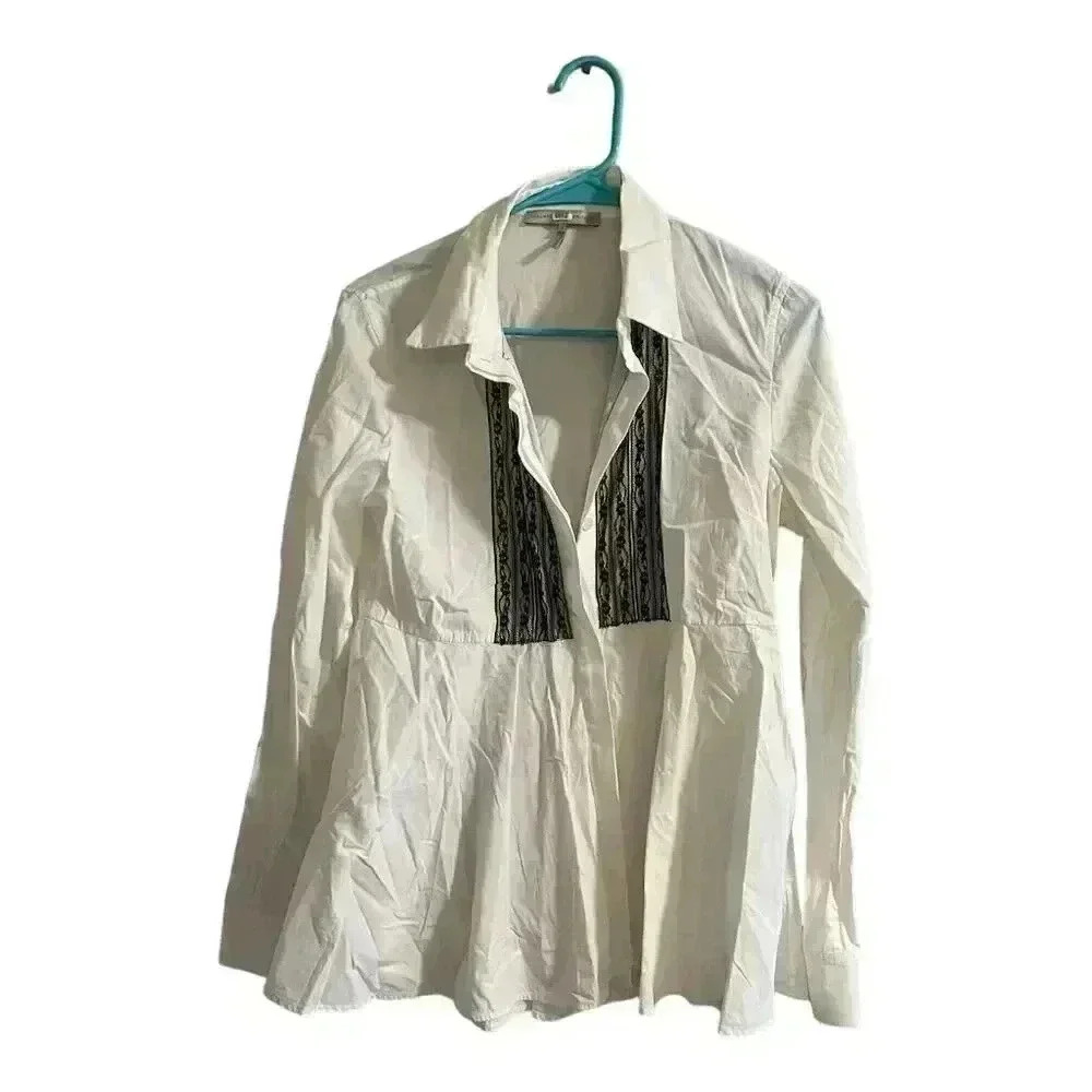 Halston Heritage Women's White Long Sleeve Collared Shirt Dress Size 8 - Picture 3 of 5